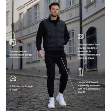 Fioboc Jogger for Men Weekend Performance Sweatpants Active Jogger Sweatpants with Zipper Pocket Athletic Pants Black M