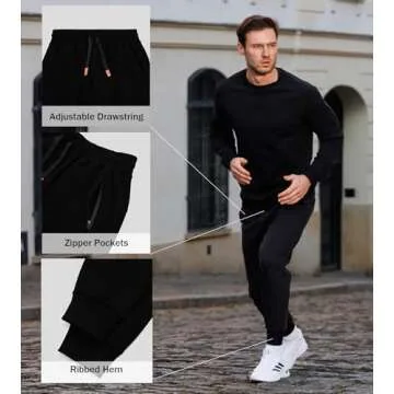 Fioboc Jogger for Men Weekend Performance Sweatpants Active Jogger Sweatpants with Zipper Pocket Athletic Pants Black M