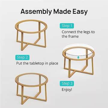 Evajoy Glass Coffee Table, 27.6" Gold Round Coffee Table with Tempered Clear Glass Surface for Living Room, Simple & Modern Center Circle Coffee Tables for Small Space, Easy Assembly