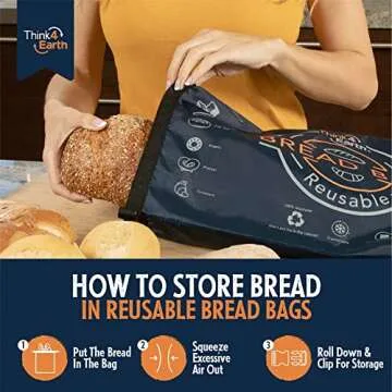 Think4Earth® - (2 Pack) Bread Bag - Reusable freezer bread bag for homemade bread maker gift giving - Bread Container for Sourdough Loafs Storage, Large Bread Bags for Homemade Bread with Lining
