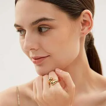 Long tiantian Chunky Gold Rings for Women Thick Statement Rings Gold Chunky Stacking Rings Open Dome Chunky Rings Jewelry Gifts Trendy Stuff