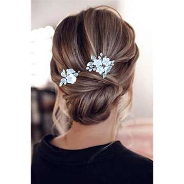 Wedding Hair Clips, Bridal Hair Pins 5 Packs Silver Ceramic Flower Hair Accessories for Brides, Girl, Women, Flower Girl