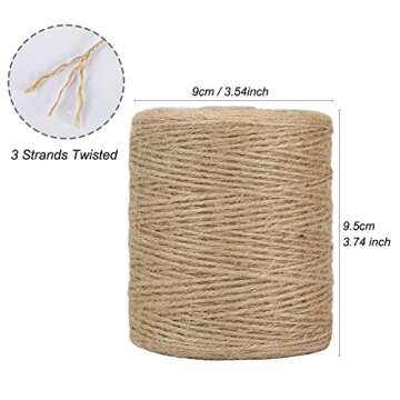 Tenn Well Natural Jute Twine, 984 Feet 2mm Garden Twine, Brown Jute String for Arts and Crafts, Gardening, Gift Wrapping, Bundling, Recycling