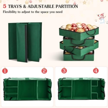 Irrantan 2-in-1 Christmas Ornament Storage Box & Xmas Figurine Container, Premium Christmas Ornament Storage Container - Holds Up to 64pcs-3” Ornaments, Adjustable Dividers, 4 Individual Trays -Green
