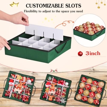 Irrantan 2-in-1 Christmas Ornament Storage Box & Xmas Figurine Container, Premium Christmas Ornament Storage Container - Holds Up to 64pcs-3” Ornaments, Adjustable Dividers, 4 Individual Trays -Green