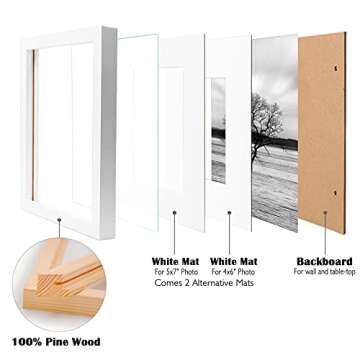 Egofine 8x10 Picture Frames Set of 4, Made of Solid Wood Covered by Plexiglass 4x6 and 5x7 with Mat or 8x10' without Mat, for Table Top Display and Wall Mounting Photo Frame White