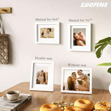 Egofine 8x10 Picture Frames Set of 4, Made of Solid Wood Covered by Plexiglass 4x6 and 5x7 with Mat or 8x10' without Mat, for Table Top Display and Wall Mounting Photo Frame White