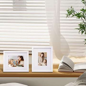 Egofine 8x10 Picture Frames Set of 4, Made of Solid Wood Covered by Plexiglass 4x6 and 5x7 with Mat or 8x10' without Mat, for Table Top Display and Wall Mounting Photo Frame White