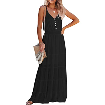 PRETTYGARDEN Women's Casual Summer Dress Spaghetti Strap Sleeveless High Waist Beach Long Maxi Sun D...