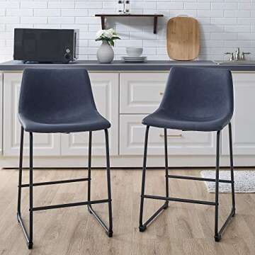 Home Accent Furnishings 24" Faux Leather Counter Stool, Set of 2 - Navy Blue