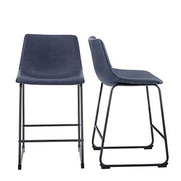 Home Accent Furnishings 24" Faux Leather Counter Stool, Set of 2 - Navy Blue