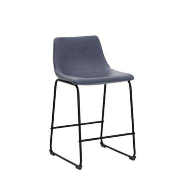 Home Accent Furnishings 24" Faux Leather Counter Stool, Set of 2 - Navy Blue