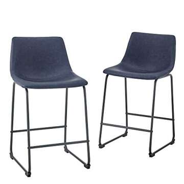 Home Accent Furnishings 24" Faux Leather Counter Stool, Set of 2 - Navy Blue
