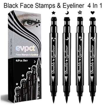 evpct 4in1 Star Flowers Hearts Moon Face Makeup Stamps Eyeliner Stamps Shapes Makeup Set Black Color...