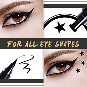 evpct 4in1 Star Flowers Hearts Moon Face Makeup Stamps Eyeliner Stamps Shapes Makeup Set Black Colored Liquid Winged Eyeliner Stamp Wingliner Waterproof Star Eye Liner Wing Eyeliner Stamp Figures Tool