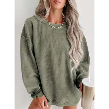 SHEWIN Sweatshirt for Women Casual Winter Crewneck Oversized Corduroy Sweatshirts Pullover 2024 Long...
