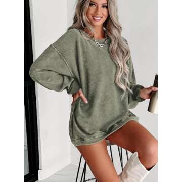SHEWIN Sweatshirt for Women Casual Winter Crewneck Oversized Corduroy Sweatshirts Pullover 2024 Long Sleeve Comfy Clothes Green2 Medium Darkgreen