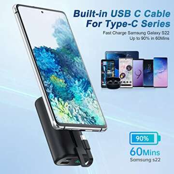 Small Portable Charger 10800mAh with Built-in USB-C Cable, Mini PD 3A Fast Phone Charging Power Bank...