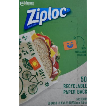 Ziploc Recyclable Paper Sandwich Snack Bags 50 Pack