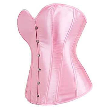 Moessa Women's Satin Corsets Top Lace Up Boned Overbust Corset bustier Lingerie Body Shaper Bustier A818-Pink-L