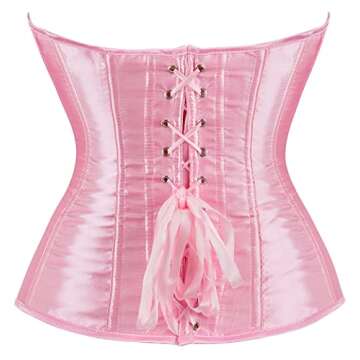Moessa Women's Satin Corsets Top Lace Up Boned Overbust Corset bustier Lingerie Body Shaper Bustier A818-Pink-L