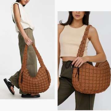 Juoxeepy Quilted Tote Bag Large Quilted Carryall Puffer Shoulder Bag Lightweight Quilted Padding Hob...