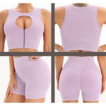 Basic Faith Two Piece Outfits for Women Sweatsuits Workout Casual Sets Seamless Ribbed Summer Tracksuits Lavender S