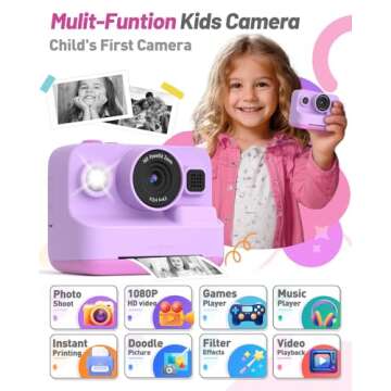 Yehtta Instant Print Camera for Kids, Christmas Birthday Gifts for 3-12 Year Old Girls Boys, 2.4in S...