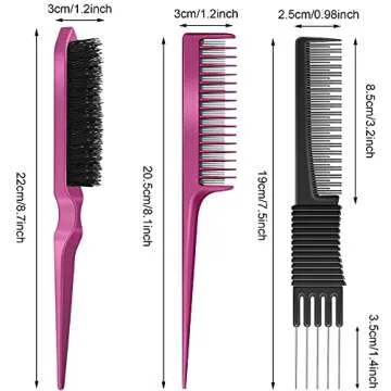 3 Pieces Pick Teasing Combs Hair Brush Set Includes Black Carbon Lift with Metal Prong, Triple Pin R...