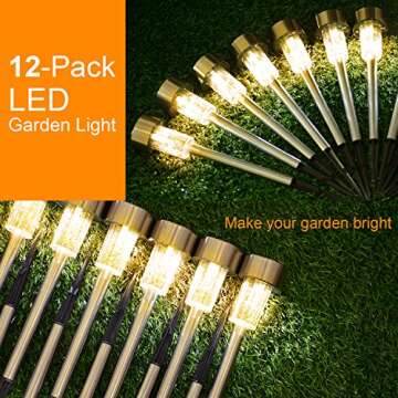 SUNNEST Solar Lights Outdoor Solar Garden Lights 12Pack Stainless Steel LED Solar Pathway Lights, Outdoor Landscape Lighting for Lawn/Patio/Yard/Walkway/Driveway Warm White