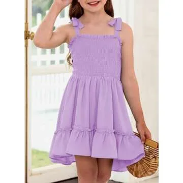 DOKOTOO KIDS Kids Tween Girls Dresses Summer Sleeveless Strap Ruffle Dress Purple Size 6-7 Years Old