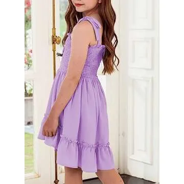 DOKOTOO KIDS Kids Tween Girls Dresses Summer Sleeveless Strap Ruffle Dress Purple Size 6-7 Years Old