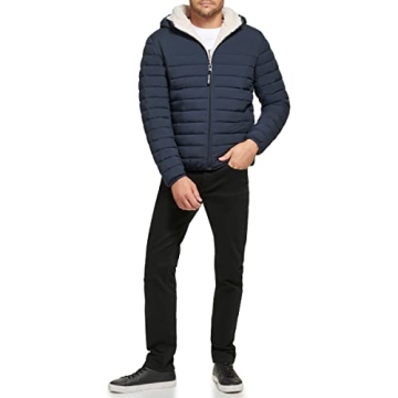 Calvin Klein Men's Hooded Down Jacket - Quilted & Sherpa Lined Cozy Outerwear