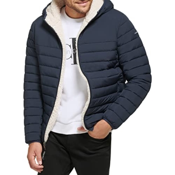 Stylish Calvin Klein Men's Hooded Down Jacket - True Navy