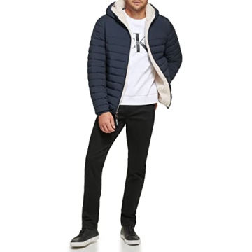 Stylish Calvin Klein Men's Hooded Down Jacket - True Navy