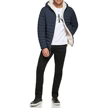 Stylish Calvin Klein Men's Hooded Down Jacket - True Navy