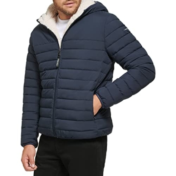 Stylish Calvin Klein Men's Hooded Down Jacket - True Navy