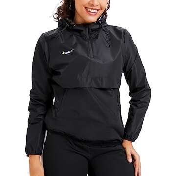 Junlan Sauna Suit for Women Sweat Jacket Gym Workout Vest Sweat Suits for Women (A.Black Tops Only,Small)