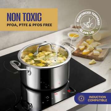 LEGEND COOKWARE 3 Ply Stainless Steel Pots and Pans Set | 11-Piece w/Glass Lids, Non-Toxic, Inductio...