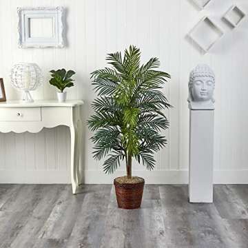 Nearly Natural 5263-0308 56in. Areca Palm Silk Tree with Basket, Green,30" x 32" x 56"