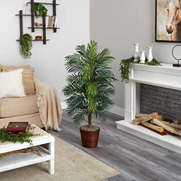Nearly Natural 5263-0308 56in. Areca Palm Silk Tree with Basket, Green,30" x 32" x 56"