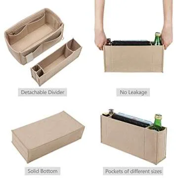 Purse Organizer Insert, Felt Purse Organizer with Zipper and Sewn Bottom Insert, Fit Speedy Neverful...