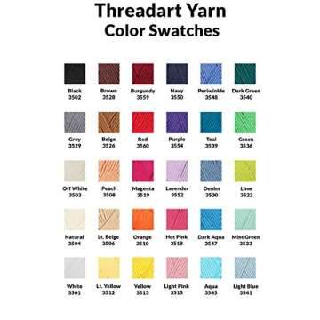 Threadart 100% Pure Cotton Crochet Yarn | 50 gram Skeins | Worsted Medium #4 Yarn | 85 yds per Skein | 30 Colors Available | Off White #3503
