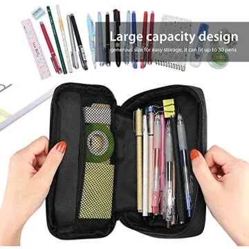 ProCase Pencil Bag Pen Case, Large Capacity Students Stationery Pouch Pencil Holder Desk Organizer with Double Zipper, Portable Pencil Pouch for School Office Supplies -Black