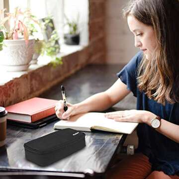 ProCase Pencil Bag Pen Case, Large Capacity Students Stationery Pouch Pencil Holder Desk Organizer with Double Zipper, Portable Pencil Pouch for School Office Supplies -Black