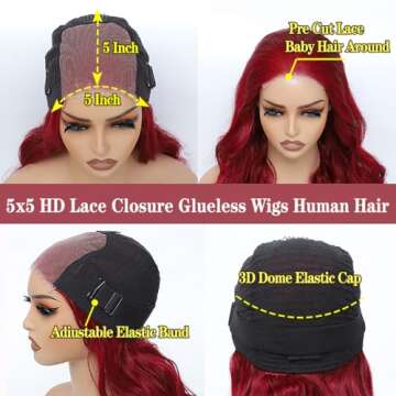 Jewhaut Wear and Go Glueless Wigs for Beginners 99j Burgundy