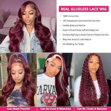 Jewhaut Wear and Go Glueless Wigs for Beginners 99j Burgundy