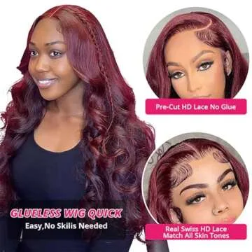Jewhaut Wear and Go Glueless Wigs for Beginners 99j Burgundy