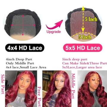 Jewhaut Wear and Go Glueless Wigs for Beginners 99j Burgundy
