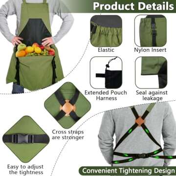 Gardening Apron, Harvest Apron Gardening Gifts for Men Gardening Apron with Pockets for Women, Green